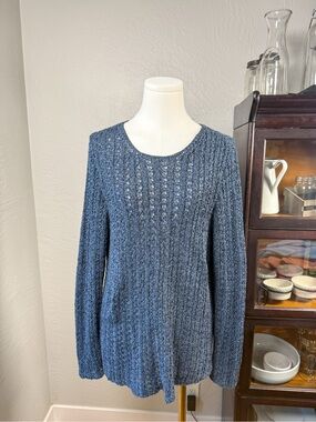 J. Jill Blue Open Knit Sweater Cotton Blend Lightweight Pullover Size S